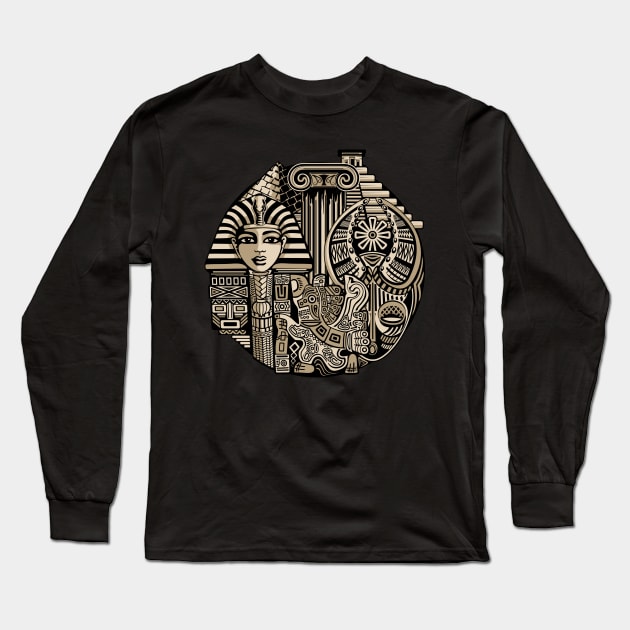 Ancient Historical Symbols Tattoo Style Ethic and Tribal Art Long Sleeve T-Shirt by BluedarkArt